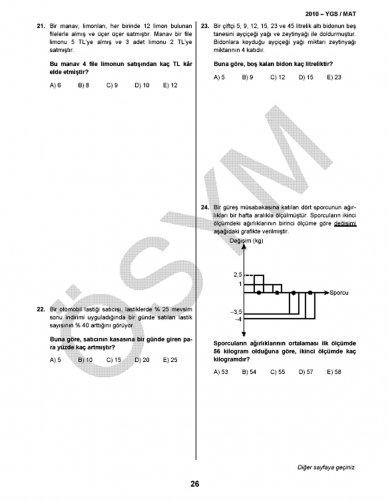 YGS Matematik soru ve cevapları