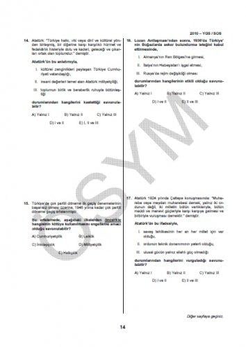 YGS Sosyal Bilgiler soru ve cevapları