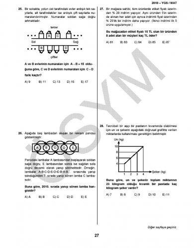 YGS Matematik soru ve cevapları