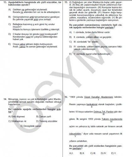 YGS Türkçe soru ve cevapları