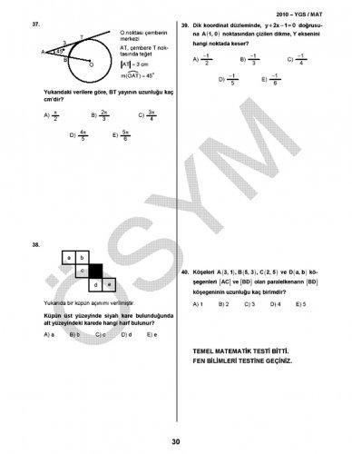YGS Matematik soru ve cevapları