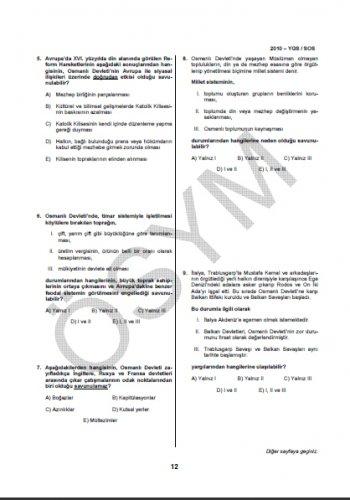 YGS Sosyal Bilgiler soru ve cevapları