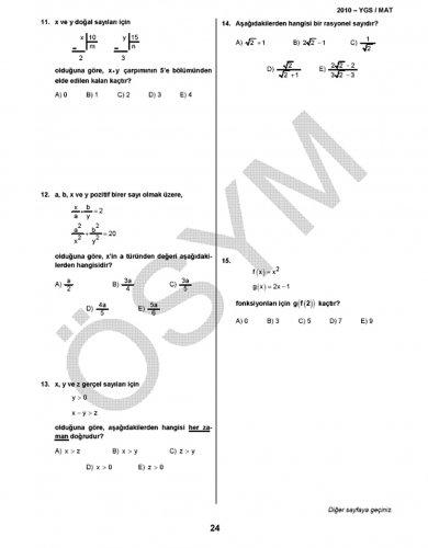 YGS Matematik soru ve cevapları
