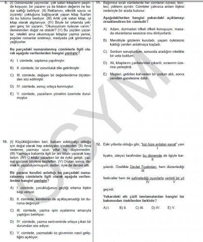 YGS Türkçe soru ve cevapları