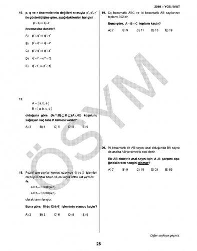 YGS Matematik soru ve cevapları