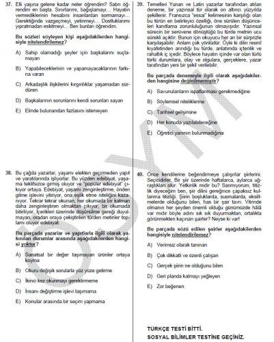 YGS Türkçe soru ve cevapları