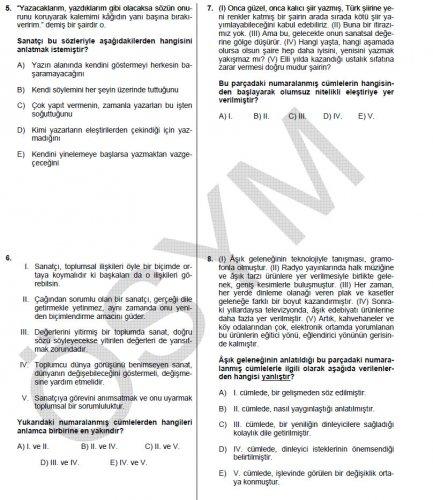 YGS Türkçe soru ve cevapları