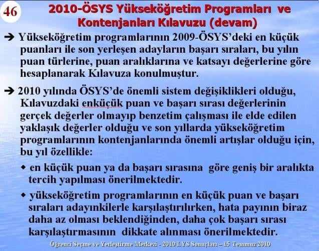 2010 Lys Sınavlarına ilişkin sayısal bilgiler