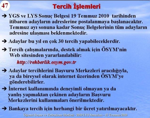 2010 Lys Sınavlarına ilişkin sayısal bilgiler
