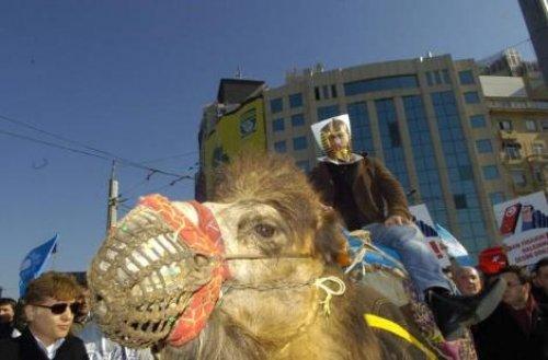 Taksim'de Mübarek'e develi protesto