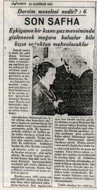 Dersim Katliamı döneminin manşetleri