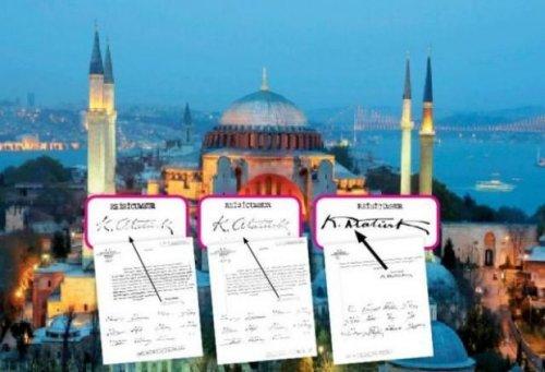 Atatürk'ün Ayasofya kararnamesindeki imzası - Resim 1