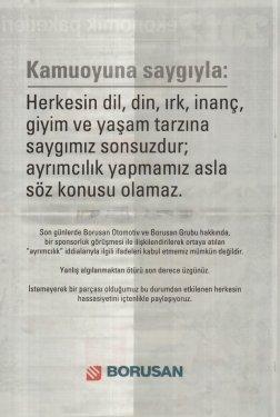 Borusan'dan gazetelere tam sayfa ilan  - Resim 1