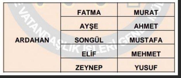 İllere göre en çok kullanılan isimler