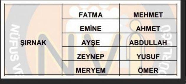 İllere göre en çok kullanılan isimler