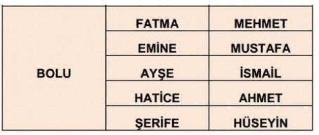 İllere göre en çok kullanılan isimler