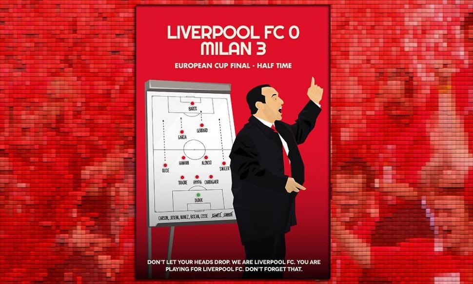 10. yıldönümünde Dave Will'in çizimleriyle Liverpool-Milan Şampiyonlar Ligi finali