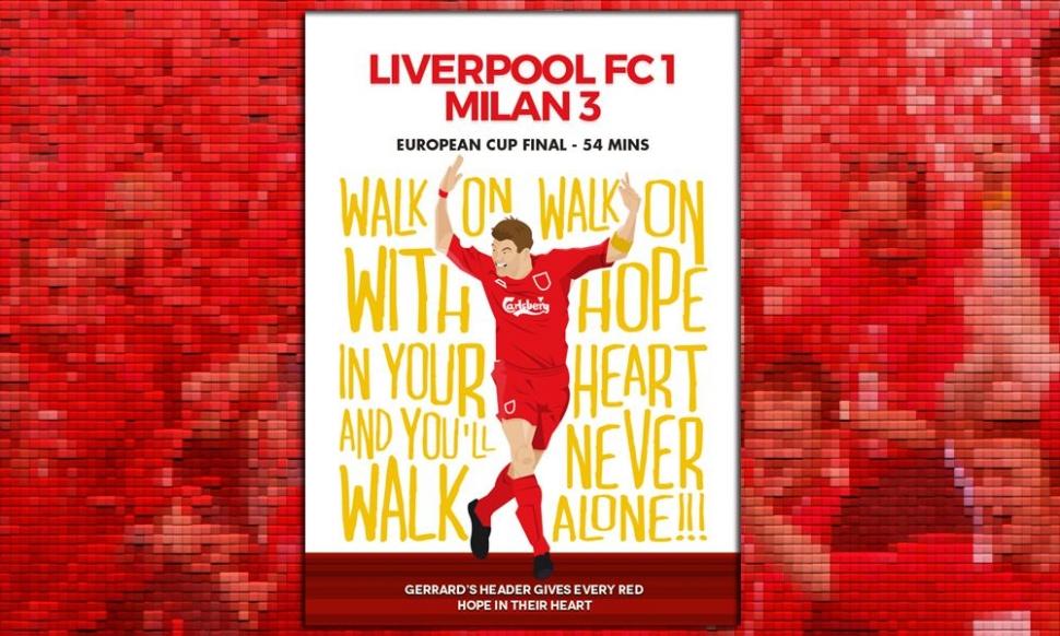 10. yıldönümünde Dave Will'in çizimleriyle Liverpool-Milan Şampiyonlar Ligi finali