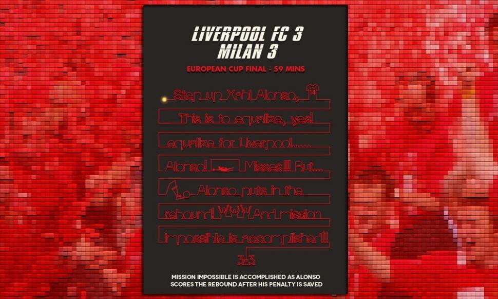 10. yıldönümünde Dave Will'in çizimleriyle Liverpool-Milan Şampiyonlar Ligi finali