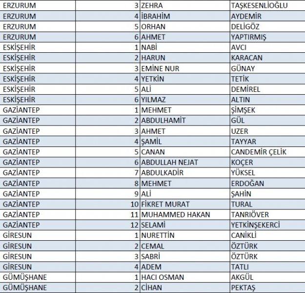 AK Parti'nin 1 Kasım milletvekili aday listesi