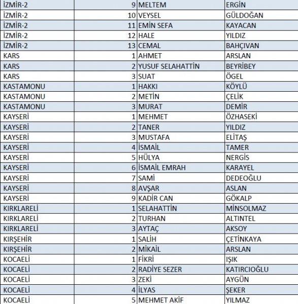 AK Parti'nin 1 Kasım milletvekili aday listesi