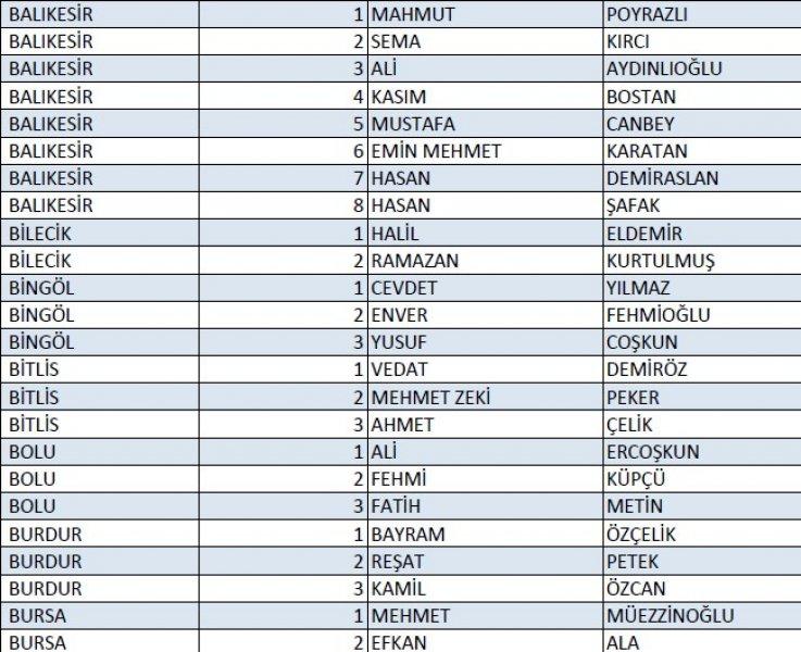 AK Parti'nin 1 Kasım milletvekili aday listesi