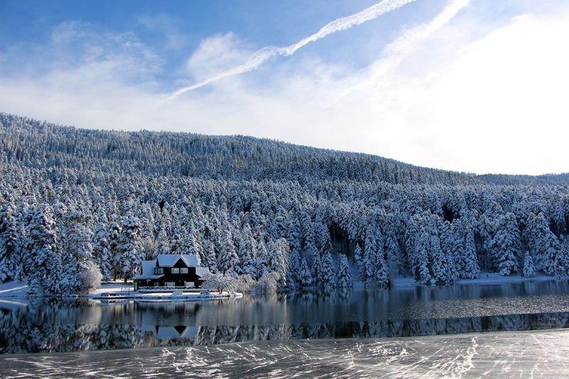 Gölcük Tabiat Parkı'ndaki göl buz tuttu
