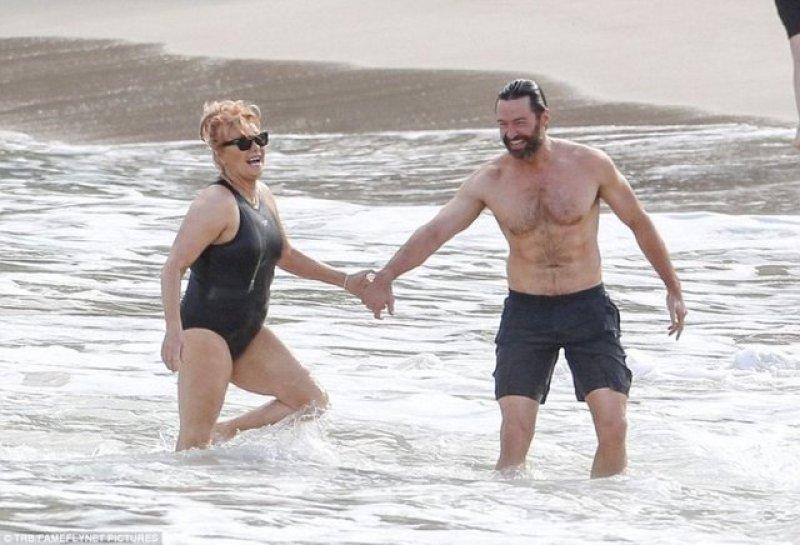 Hugh Jackman celebrated his 20th anniversary with his wife on the beach.