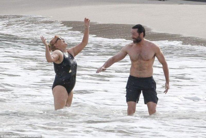 Hugh Jackman celebrated his 20th anniversary with his wife on the beach.