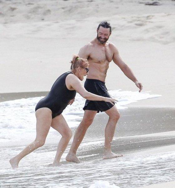 Hugh Jackman celebrated his 20th anniversary with his wife on the beach.