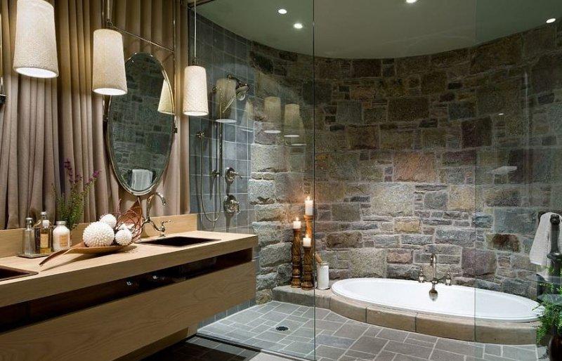 Banyo dekorasyonunda doğal taş esintisi