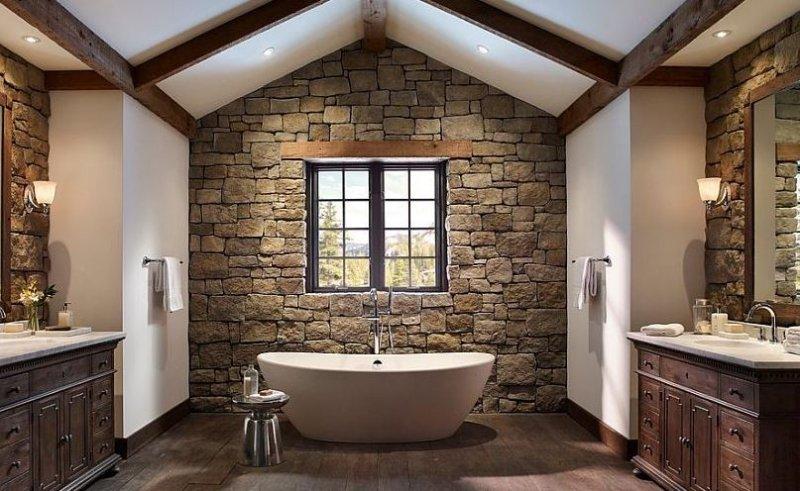 Banyo dekorasyonunda doğal taş esintisi