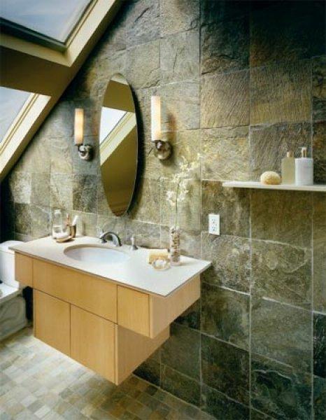 Banyo dekorasyonunda doğal taş esintisi