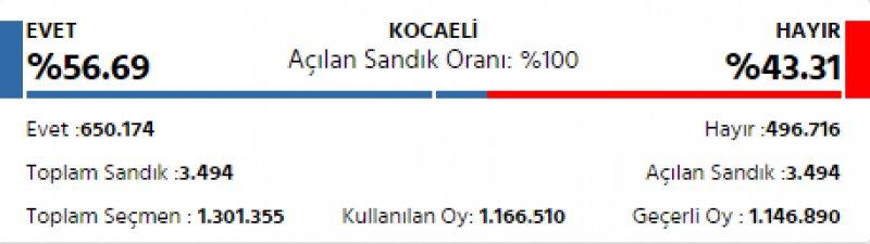 İl il 2017 referandum sonuçları