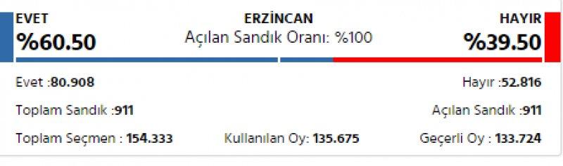 İl il 2017 referandum sonuçları