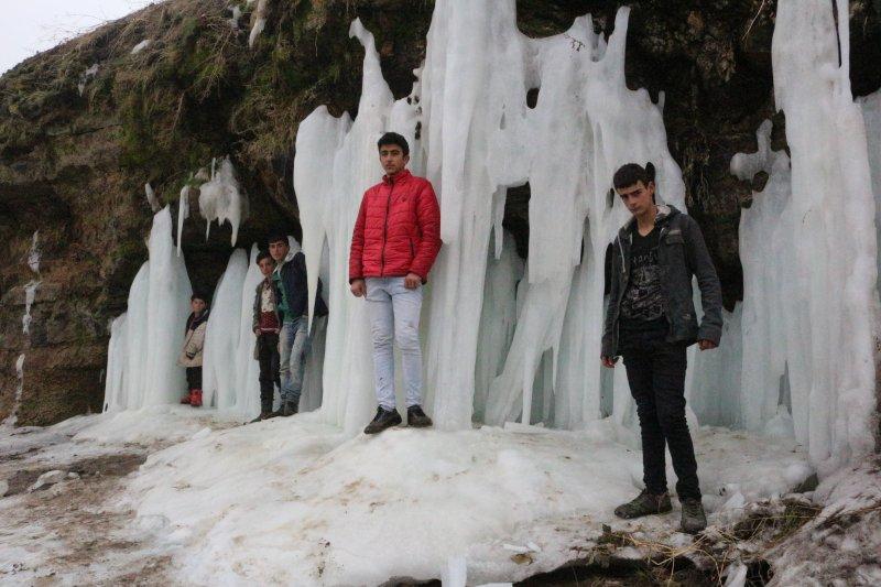 Ağrı'da donan şelale güzel görüntüler oluşturdu