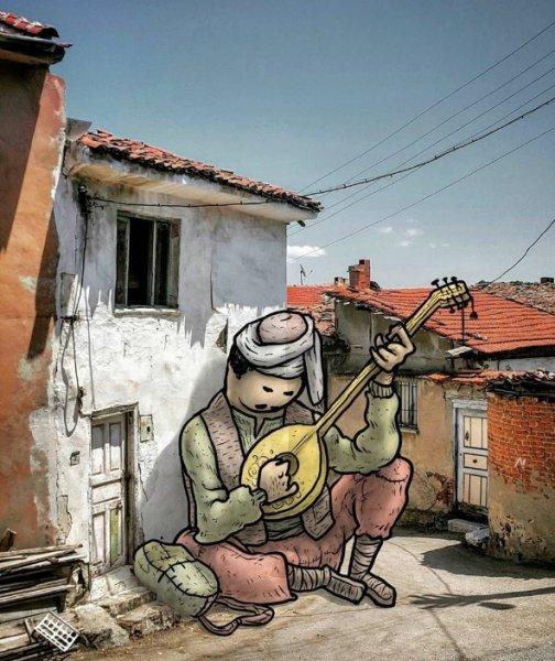 Dev illüstrasyonlarla sokak sanatı 