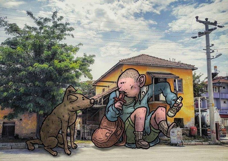 Dev illüstrasyonlarla sokak sanatı 