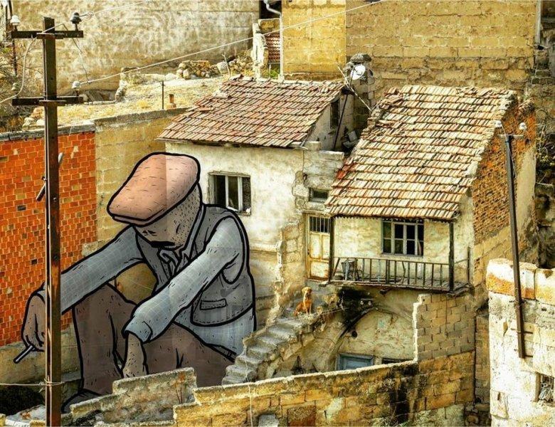 Dev illüstrasyonlarla sokak sanatı 