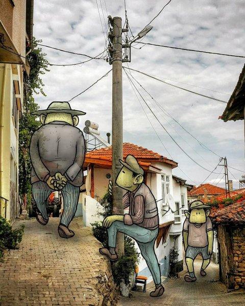 Dev illüstrasyonlarla sokak sanatı 