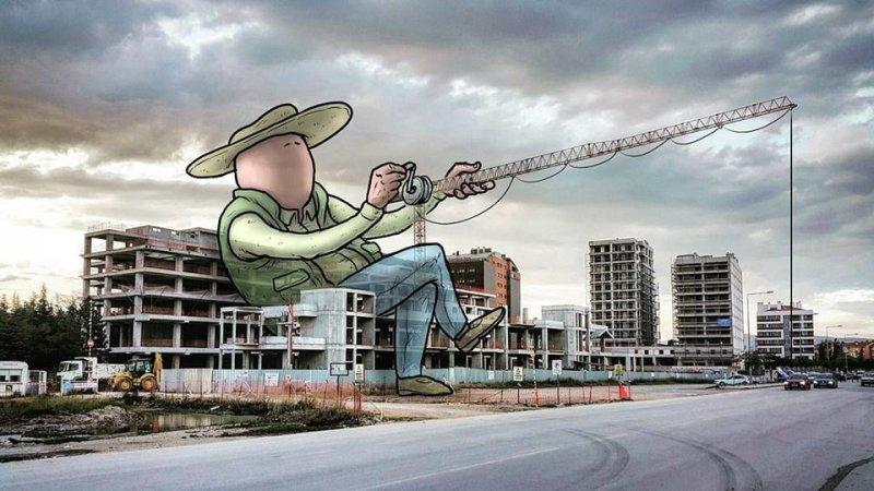 Dev illüstrasyonlarla sokak sanatı 