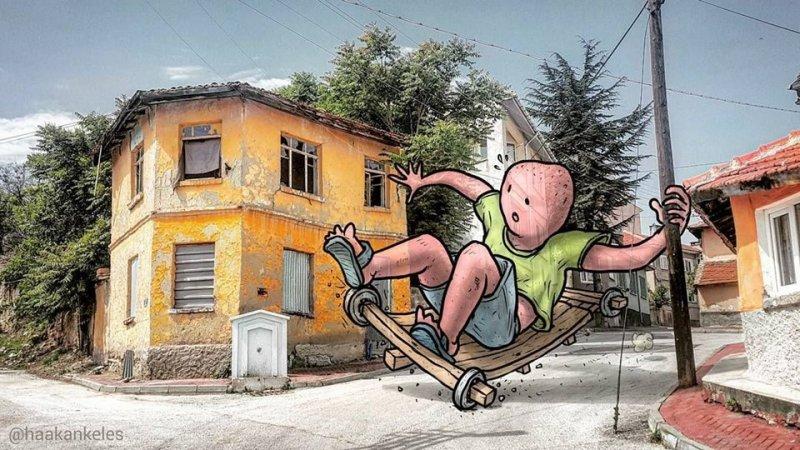 Dev illüstrasyonlarla sokak sanatı 