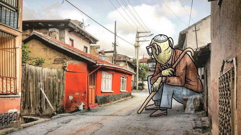 Dev illüstrasyonlarla sokak sanatı 