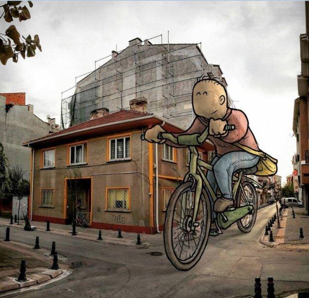 Dev illüstrasyonlarla sokak sanatı 