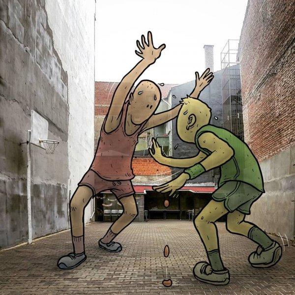 Dev illüstrasyonlarla sokak sanatı 