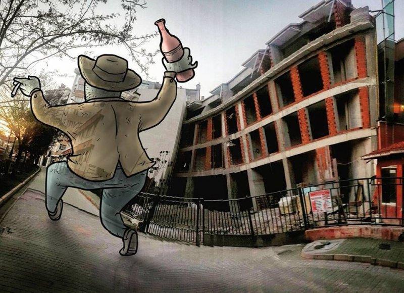 Dev illüstrasyonlarla sokak sanatı 