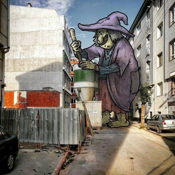 Dev illüstrasyonlarla sokak sanatı 