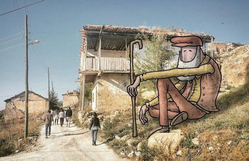 Dev illüstrasyonlarla sokak sanatı 