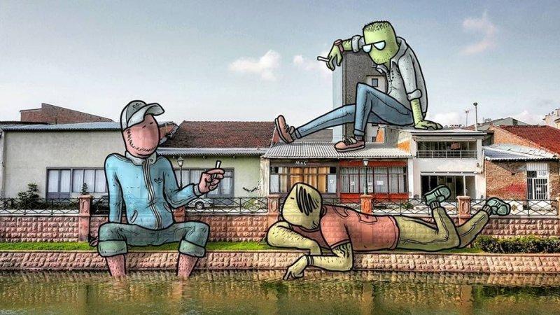 Dev illüstrasyonlarla sokak sanatı 