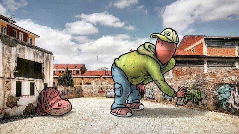 Dev illüstrasyonlarla sokak sanatı 